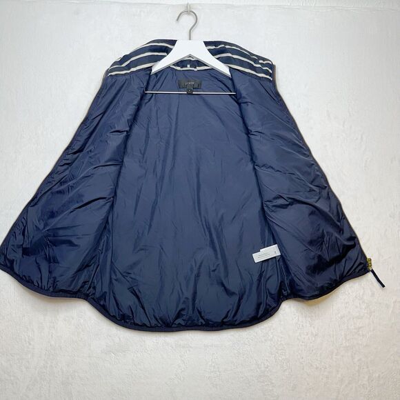 J Crew Excursion Quilted Down Vest Gold Button Navy White Stripe Sporty Preppy S - Picture 7 of 10